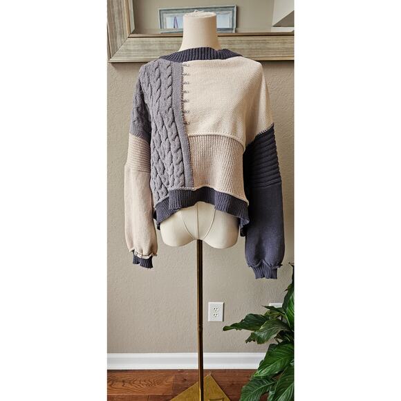 Anthropologie POL Oversized Colorblock Tie Back  Sweater Women Sm Med Slouchy - Picture 1 of 7